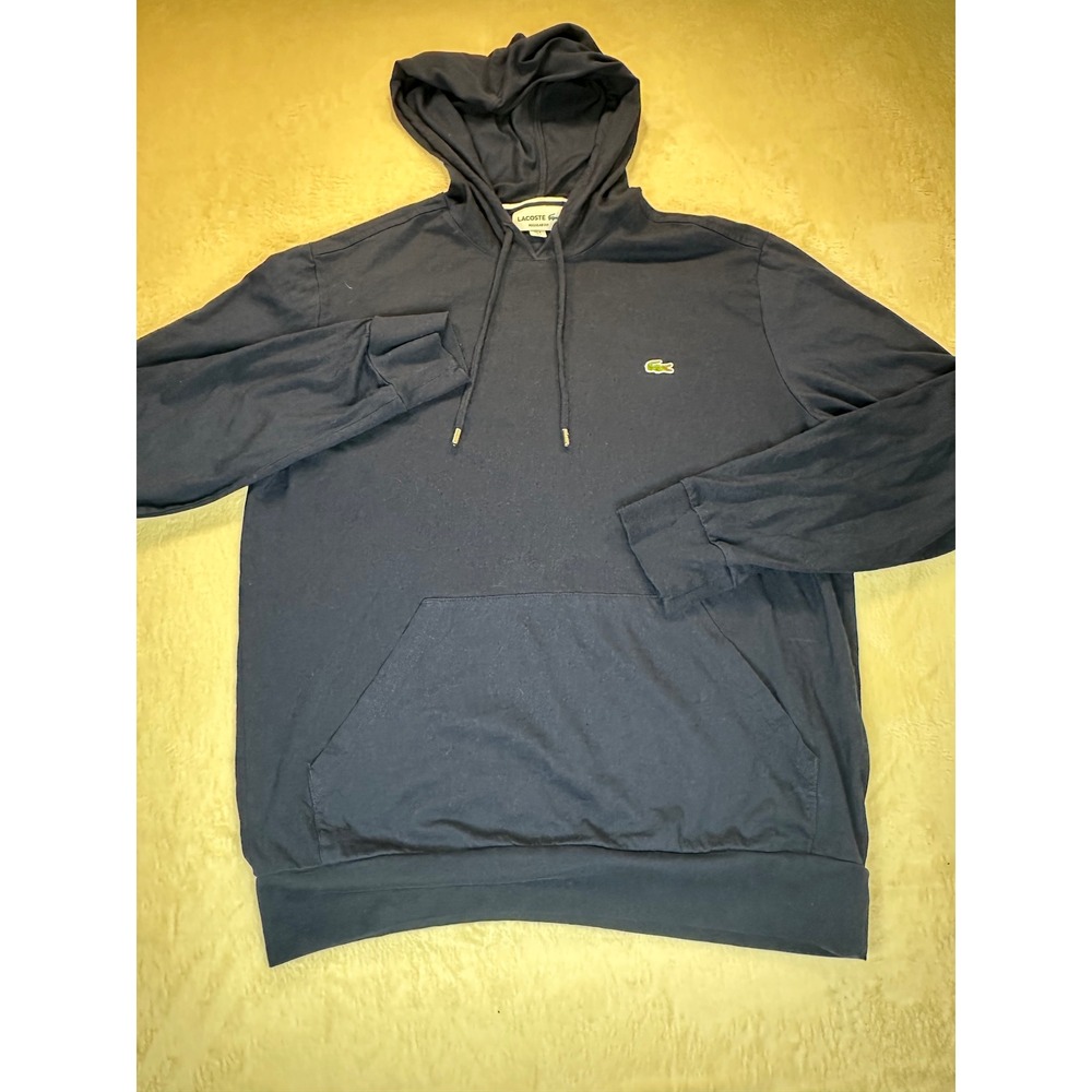 Lacoste Mens Navy Blue Cotton Jersey Hoodie Regular Fit TH9349 Size L
